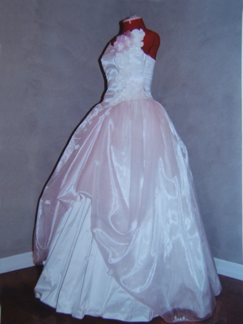 Blush Blossom Ball Gown - Floral Appliqué Satin Dress