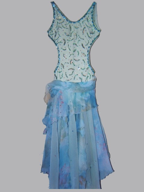 Aqua Whisper - Crystal Bodice Latin Dance Dress