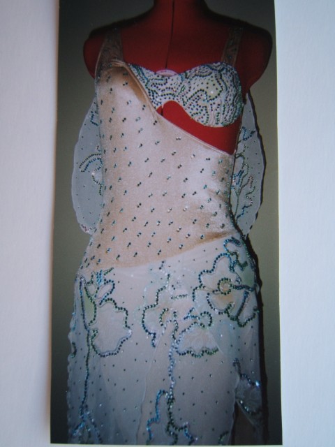 Crystal Bloom - Sheer White Latin Dress with Floral Beading