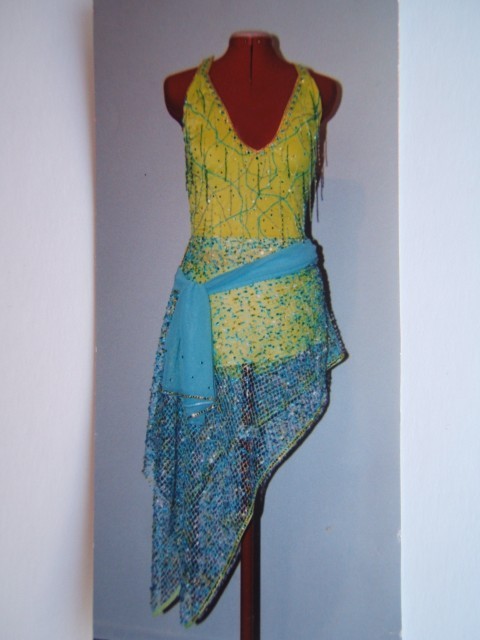 Tropical Energy - Beaded Lime & Aqua Latin Dress