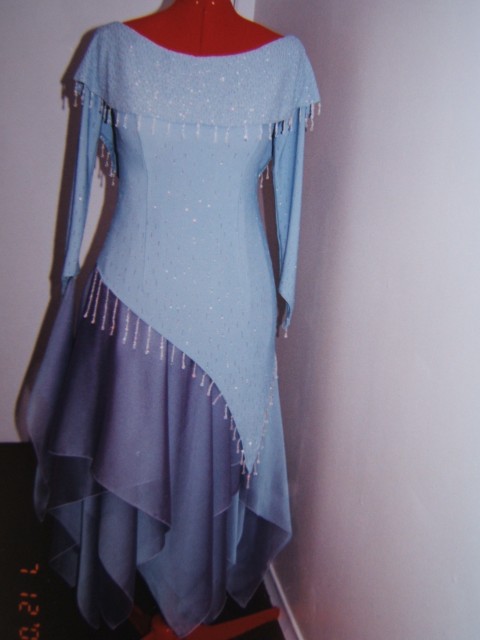 Blue Serenity - Draped Shoulder Ballroom Gown