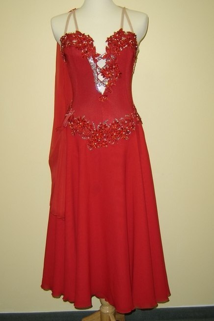 Scarlet Flame - Crystal Appliqué Ballroom Gown