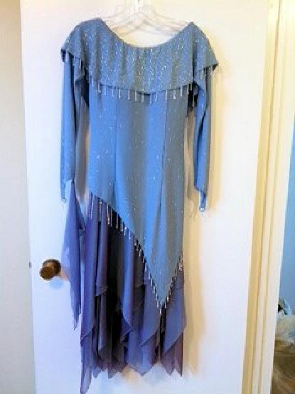 Blue Moonlight - Draped Beaded Ballroom Gown